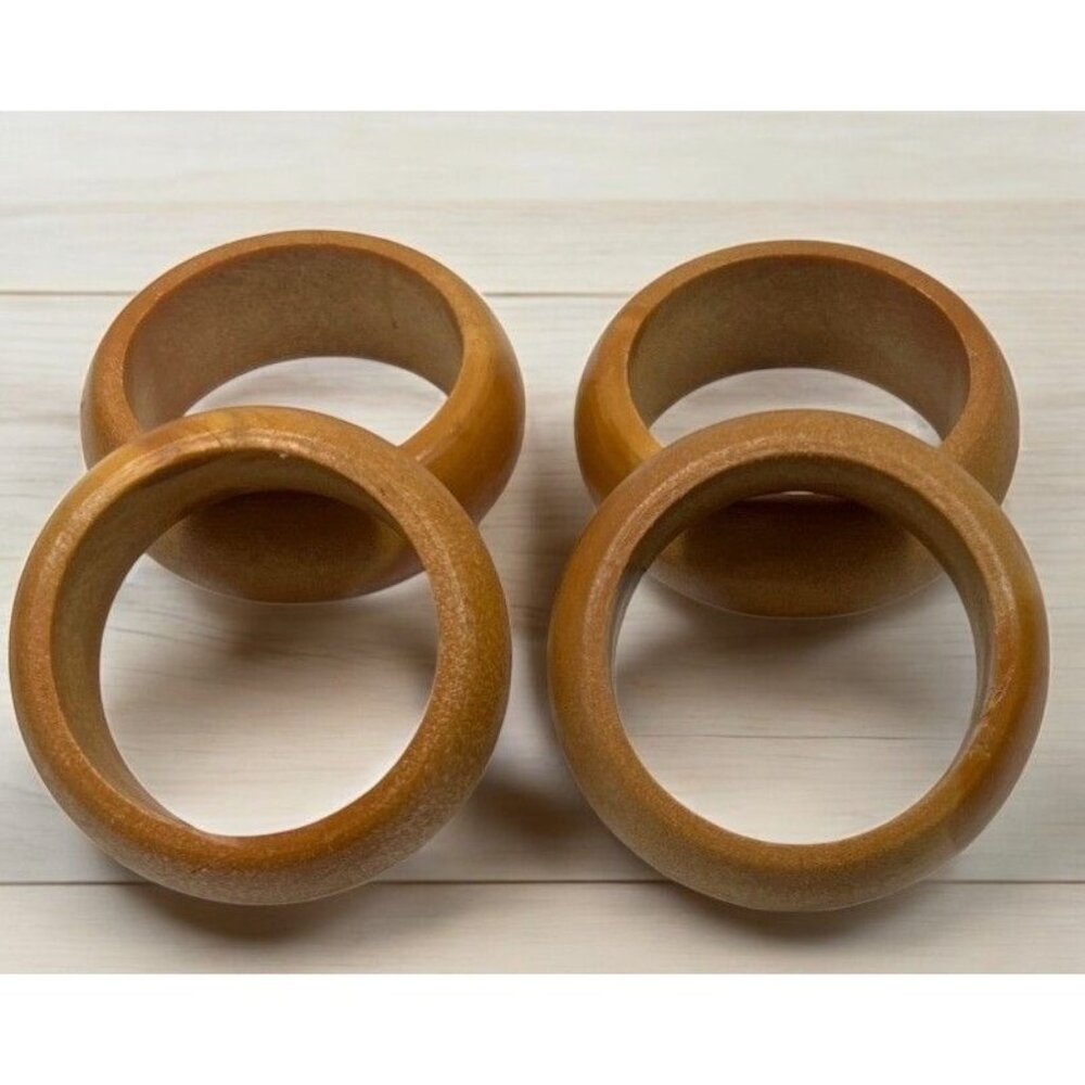 Vintage Wood Napkin Rings Set of 4 Kitchen Dining Decor Rustic 70s